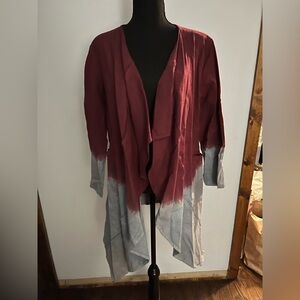 Windhorse two toned cardigan size s/m 100% cotton Maroon and blue